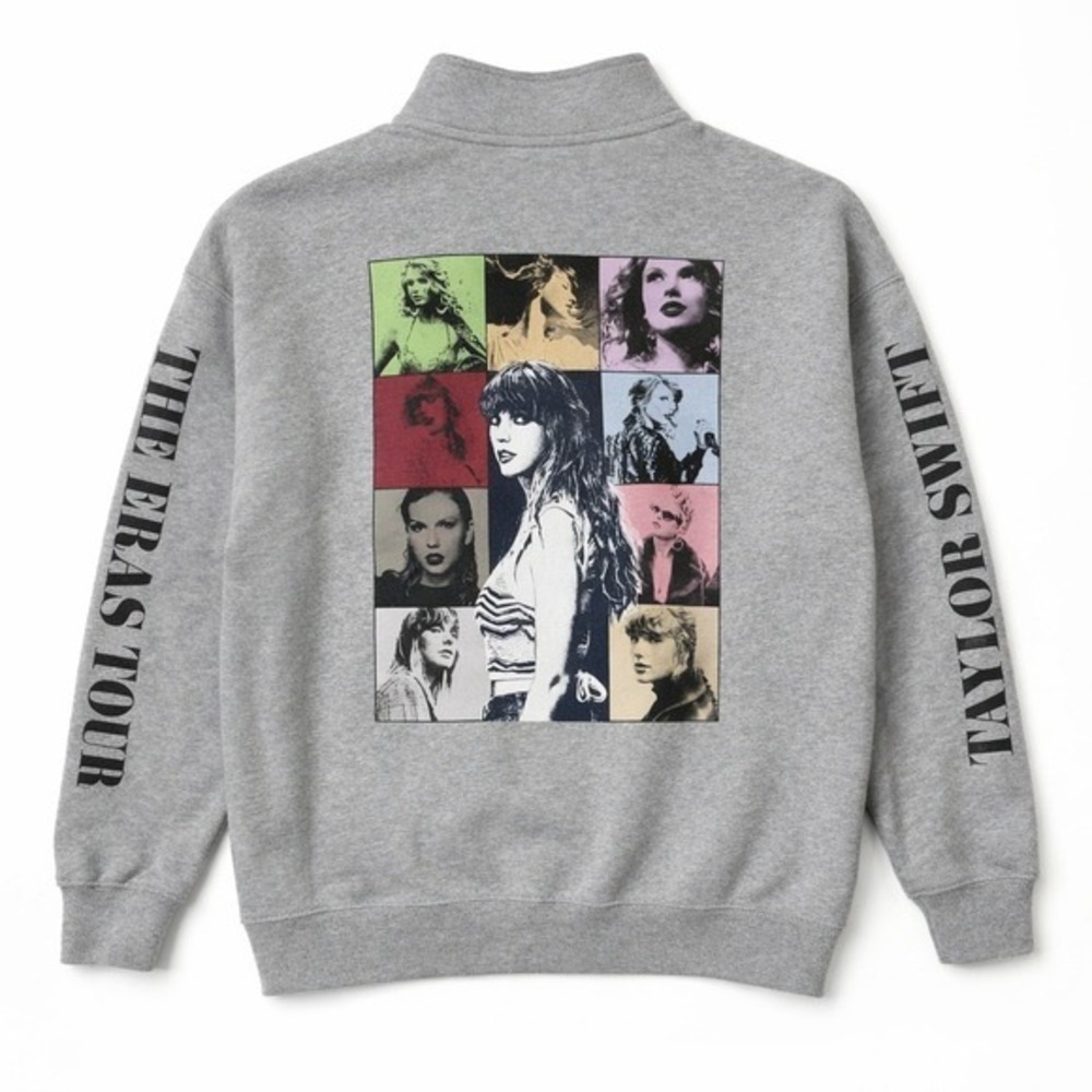 Taylor Swift The Eras Tour Quarter Zip Sweatshirt Gray Large Graphic Pullover